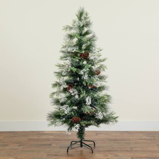 5ft. Fiber Optic White LED Lights Flocked Artificial Christmas Tree with White Pinecone